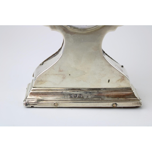 267 - Silver Art Nouveau mantel clock, wooden back, with key, Birmingham 1912, J D W D, 11.5cm tall.