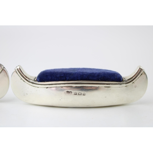 270 - A pair of Edwardian silver novelty pin cushions in the form of gondolas / long boats, Birmingham 191... 