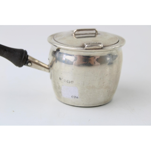 272 - Hallmarked silver novelty inkwell in the form of a sauce pan, Birmingham 1924, Williams Ltd, 11.5cm ... 