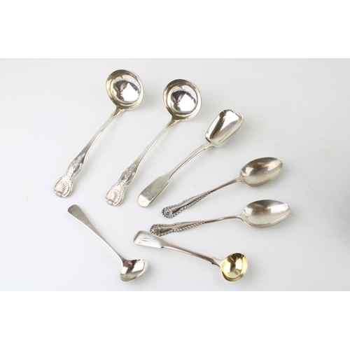 281 - A group of Georgian and later silver spoons, including a pair of William IV, Edinburgh silver sauce ... 