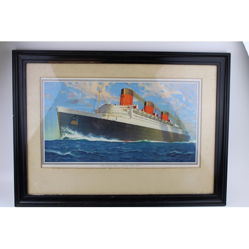 35 - A framed Cunard White Star advertising print of the RMS Queen Mary after Charles Eddowes Turner 1930... 