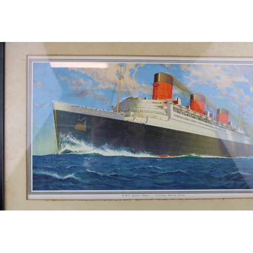 35 - A framed Cunard White Star advertising print of the RMS Queen Mary after Charles Eddowes Turner 1930... 