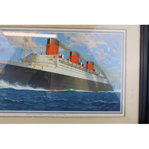 35 - A framed Cunard White Star advertising print of the RMS Queen Mary after Charles Eddowes Turner 1930... 