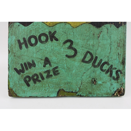 36 - An mid 20th Century hand painted duck pond Fairground sign 'hook 3 ducks