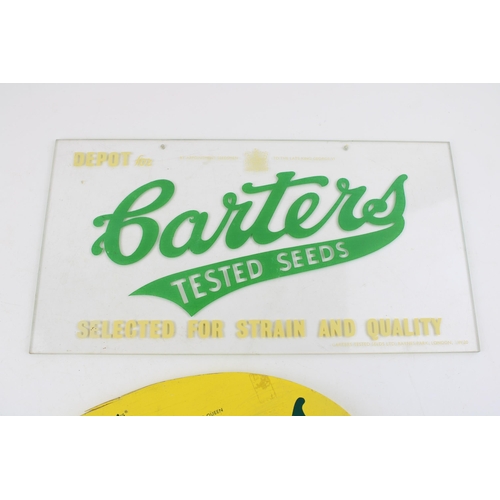 44 - Advertising point of sale display signs for 'Carters Tested Seeds'. To include oval sign on wood and... 