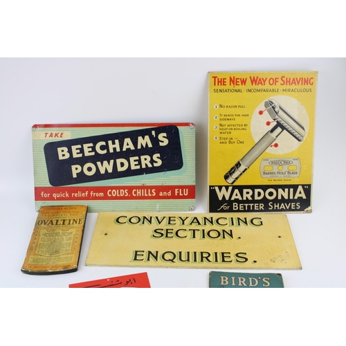 46 - A collection of vintage and contemporary advertising shop signs to include 'Beecham's Powder', 'Ward... 