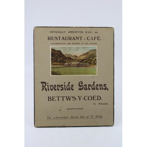 5 - Adverting card 'Riverside Gardens Bettws-Y-Coed' North Wales, Officially Appointed R.A.C. Restaurant... 