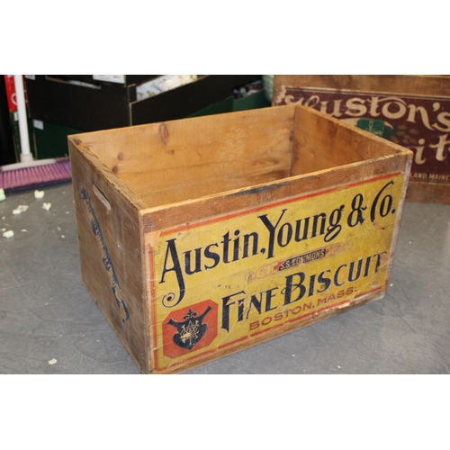 53 - An early c20th Austin, Young & Co Fine Biscuit Boston wooden advertising packing crate