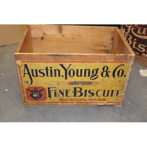 53 - An early c20th Austin, Young & Co Fine Biscuit Boston wooden advertising packing crate