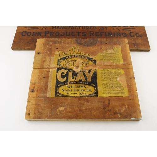 56 - A collection of advertising packing crate ends to include two Duryeas Superior Starch, Williams stov... 