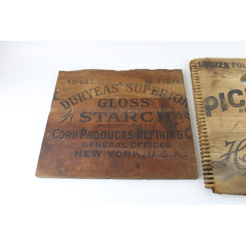 56 - A collection of advertising packing crate ends to include two Duryeas Superior Starch, Williams stov... 