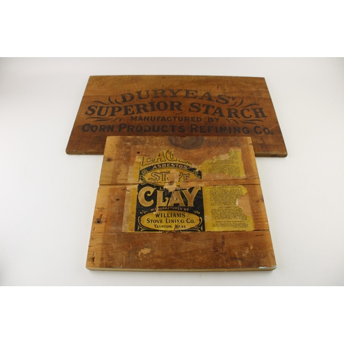 56 - A collection of advertising packing crate ends to include two Duryeas Superior Starch, Williams stov... 