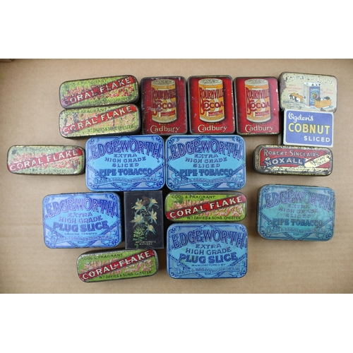 72 - A Collection of Advertising Tins to Include Bournville Cocoa, Edgeworth, Coral Flake Tobacco, Ogdens... 