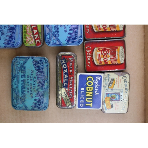 72 - A Collection of Advertising Tins to Include Bournville Cocoa, Edgeworth, Coral Flake Tobacco, Ogdens... 