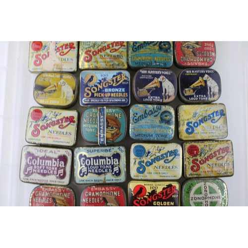 73 - A Collection of Gramophone Needle Advertising Tins including Columbia, Songster, Embassy, HMV