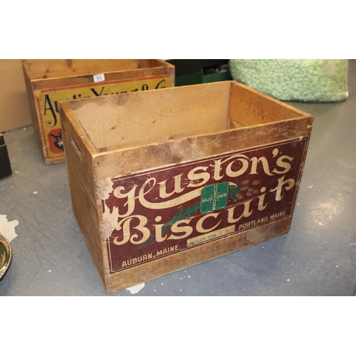 76 - Large Early c20th Huston's Biscuits Auburn & Portland Maine advertising box