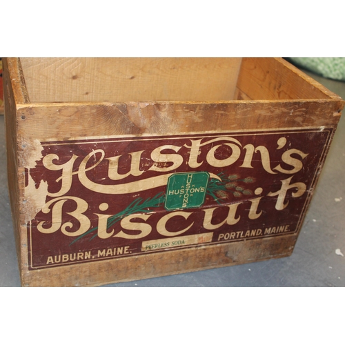 76 - Large Early c20th Huston's Biscuits Auburn & Portland Maine advertising box