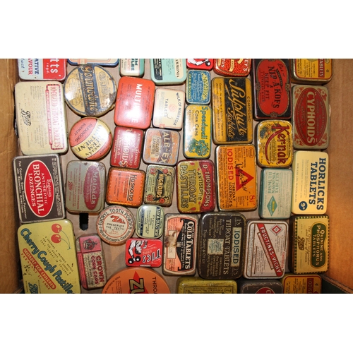 77 - A mixed collection of advertising tins to include 'Throat Tablets', 'Red Indian Germ Ointment', 'Zub... 