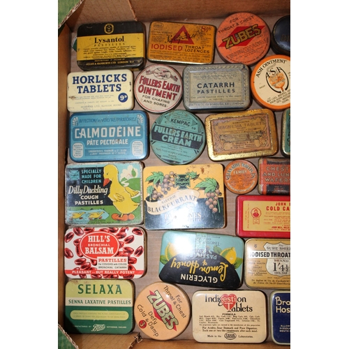 80 - A mixed collection of advertising tins to include 'Dilly Duckling Cough Pastille', 'Ex-Lax', 'Fuller... 