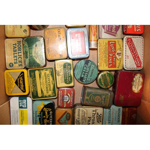 86 - A mixed collection of advertising tins to include 'Horlicks Tablets', 'Fullers Earth Cream', 'Prunol... 