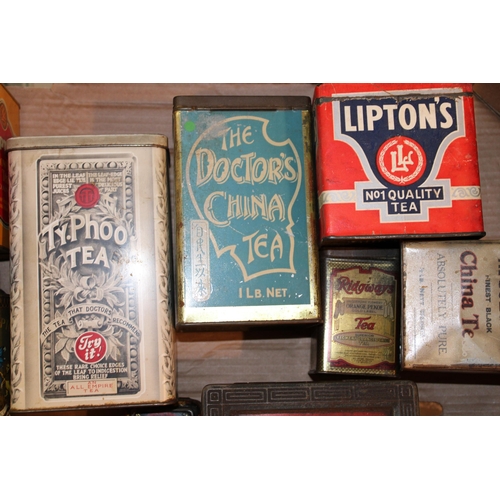 87 - A mixed collection of advertising tins to include 'The Doctor's China Tea', 'Ty-Phoo Tea', 'HMB Her ... 