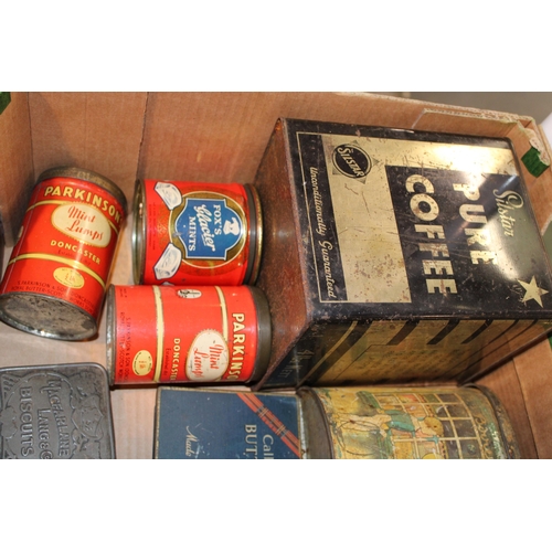 88 - A mixed collection of advertising tins to include 'Bovril', 'Sun Pat', 'Parkinson's', 'Fox's Glacier... 