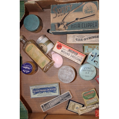 90 - A collection of adverting tins relating to health and beauty to include 'Swift' hair clippers, 'Whit... 