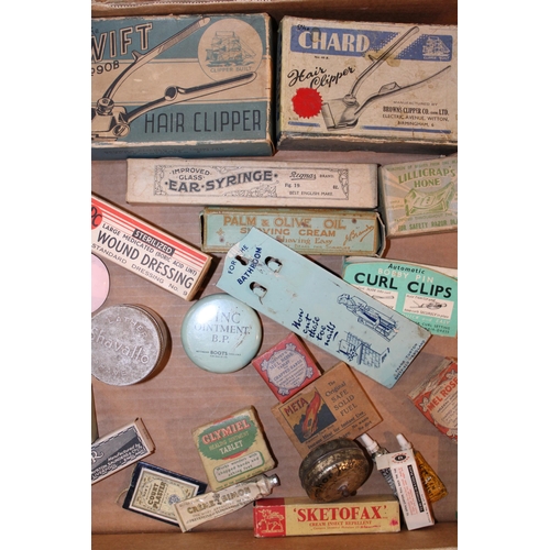 90 - A collection of adverting tins relating to health and beauty to include 'Swift' hair clippers, 'Whit... 