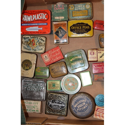 95 - A collection of advertising tins to include 'Lutona', 'Fluxite', 'Waltham', 'Hindoo Pen' and other s... 