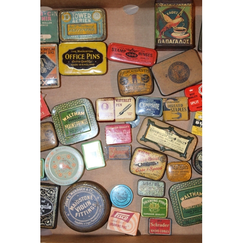 95 - A collection of advertising tins to include 'Lutona', 'Fluxite', 'Waltham', 'Hindoo Pen' and other s... 