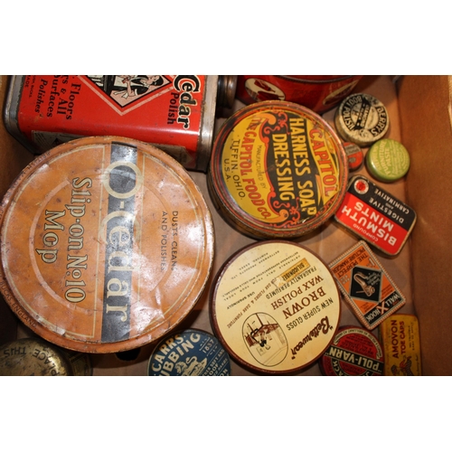 97 - A good collection of small advertising tins to include 'Amovon' Toe Caps, 'The Wall X Hook', 'Compou... 