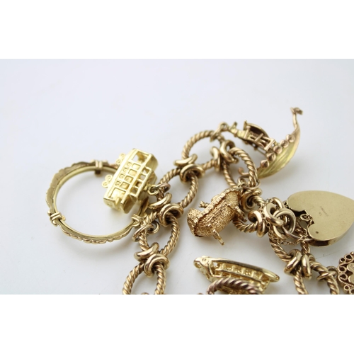 339 - A 9ct gold charm bracelet, the oval links with textured twist and having heart shaped padlock clasp,... 