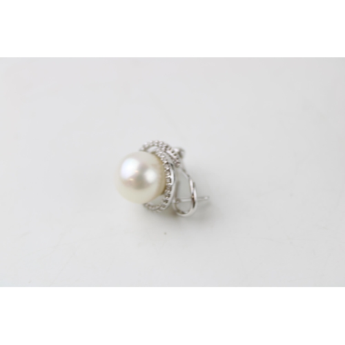 346 - A pair of 18ct white gold, diamond and pearl earrings, pearls approximately 28 grains, 7.1g.