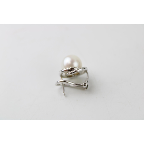 346 - A pair of 18ct white gold, diamond and pearl earrings, pearls approximately 28 grains, 7.1g.