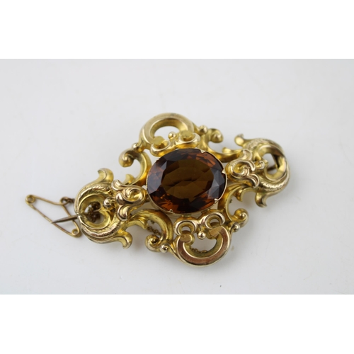 361 - A 9ct gold amethyst and pearl brooch, with central quatrafoil of four oval cut amethysts, with pearl... 