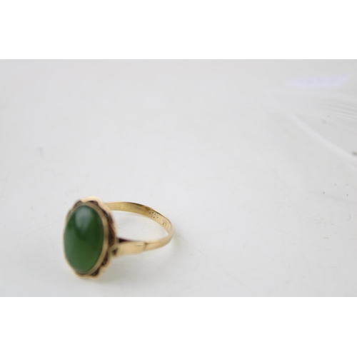 364 - A gold and jade set ring, marks rubbed but likely 9ct, size N/O, 3.5g, a jet cameo pendant of a gent... 