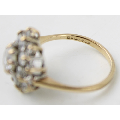 390 - 9ct gold cubic zirconia cluster ring, 2.7g, size L/M.