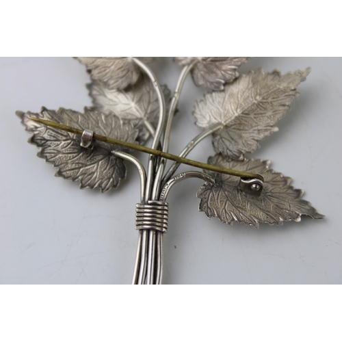 395 - Charles Horner: Hallmarked silver floral brooch, metal pin, 9.4g, 7.5cm tall.