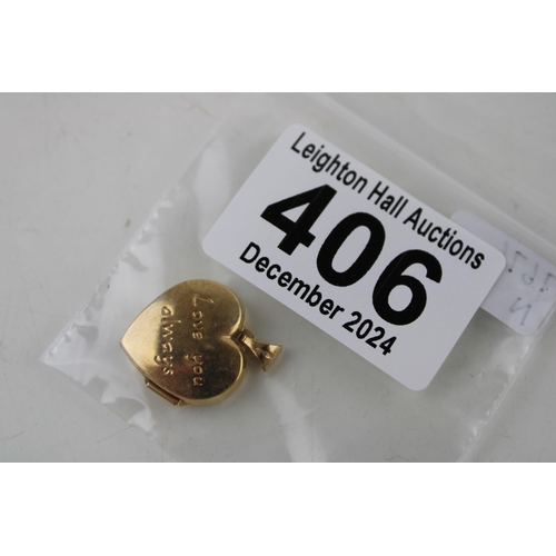 406 - A 9ct yellow gold locket 'Love You Always' engraved to reverse. Weight 1.8g.