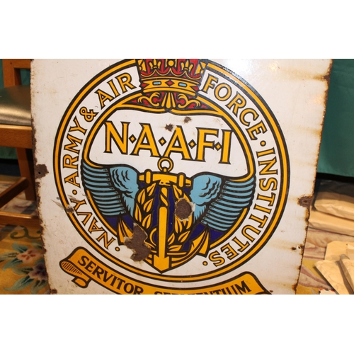 50A - WW2 Era NAAFI Navy Army Air Force Institutes Enamel Advertising Sign Home Front Interest