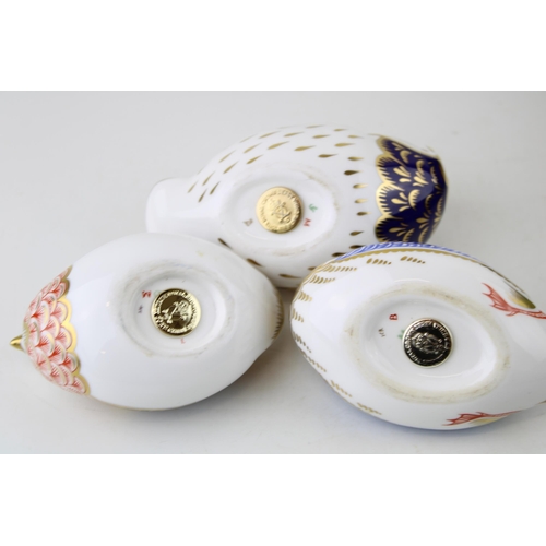 137 - Royal Crown Derby Paperweights, Quail, Owl and Duck, three of the original six paperweights first in... 