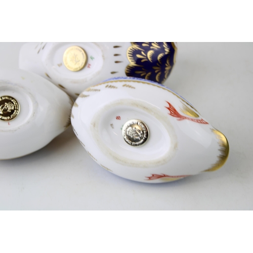 137 - Royal Crown Derby Paperweights, Quail, Owl and Duck, three of the original six paperweights first in... 