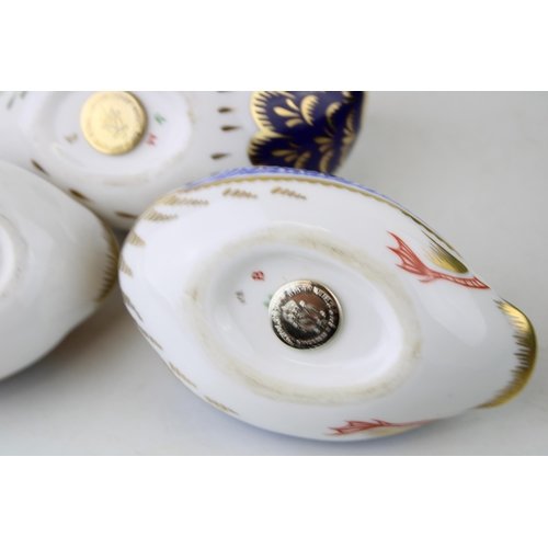 137 - Royal Crown Derby Paperweights, Quail, Owl and Duck, three of the original six paperweights first in... 