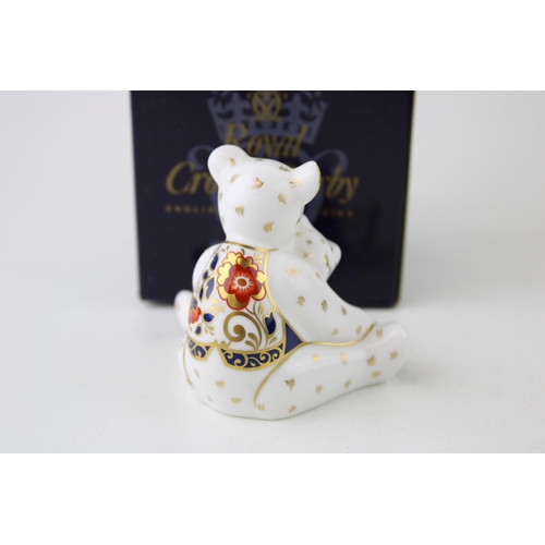 156 - A Royal Crown Derby miniature bear paperweight, Mummy and Charlotte (7cm), red Royal Crown Derby sta... 