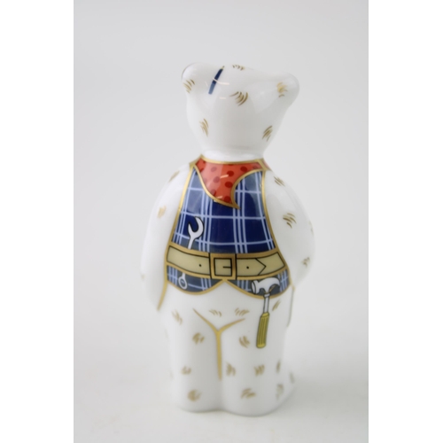 159 - Royal Crown Derby miniature bear, Builder Bear, (9cm), red printed marks to the base (Please note: T... 