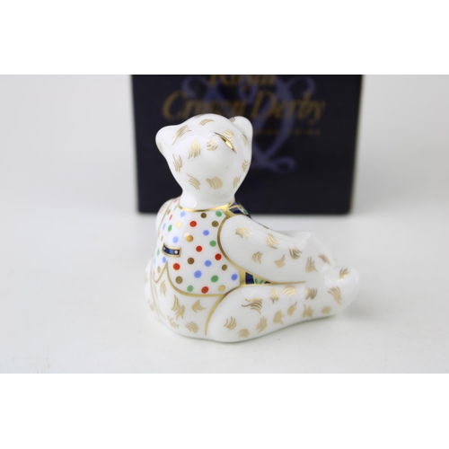 173 - Royal Crown Derby miniature bear paperweight, Welsh National Athem Bear, (9cm), “Mae hen wlad fy nha... 