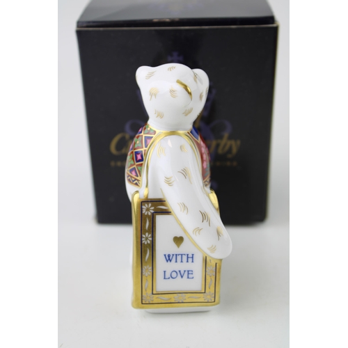 174 - Royal Crown Derby miniature bear paperweight, With Love Shopper Bear, (9cm), red printed marks to th... 