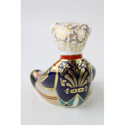 179 - Royal Crown Derby paperweight, Drummer Teddy, 11cm high, designed by John Ablitt, gold stopper and r... 