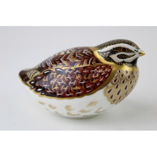 195 - Royal Crown Derby paperweight, Dappled Quail, gold stopper and red printed marks.