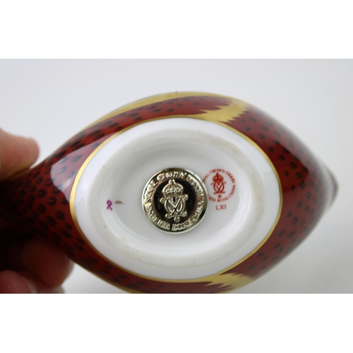 203 - Royal Crown Derby paperweight, Coot, date code for 1998 (LXI), gold stopper and red Royal Crown Derb... 